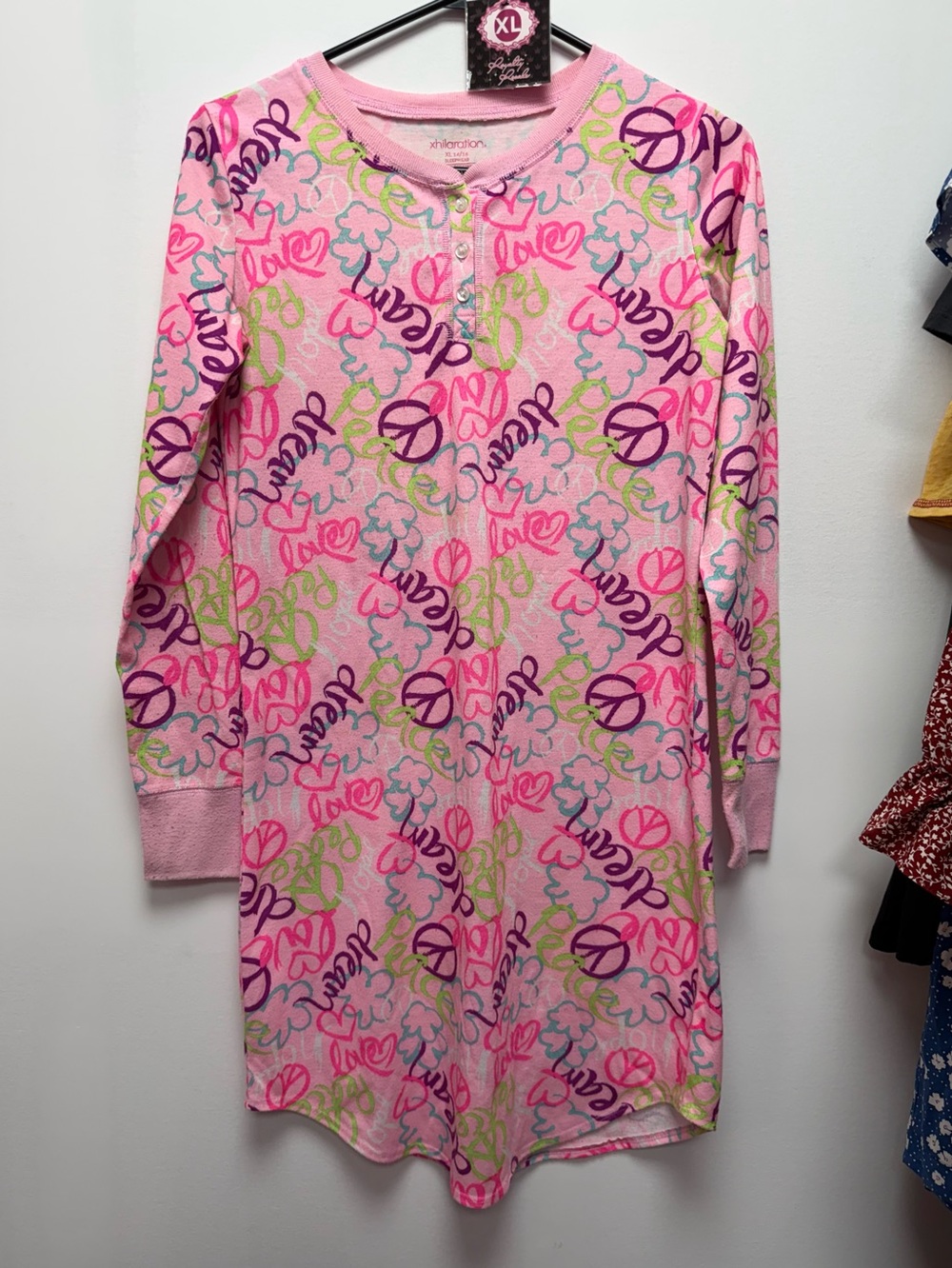 Xhilaration Pink Long-Sleeve Peace & Love Pajama Nightgown